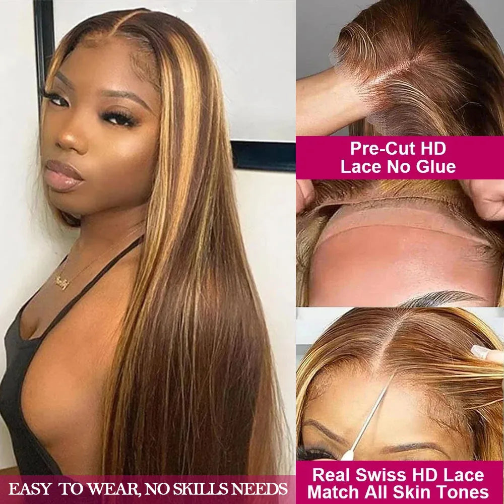 Highlight Human Hair Wig  24/27- Glueless 13x6 Straight Lace Front with HD 6x4 Closure