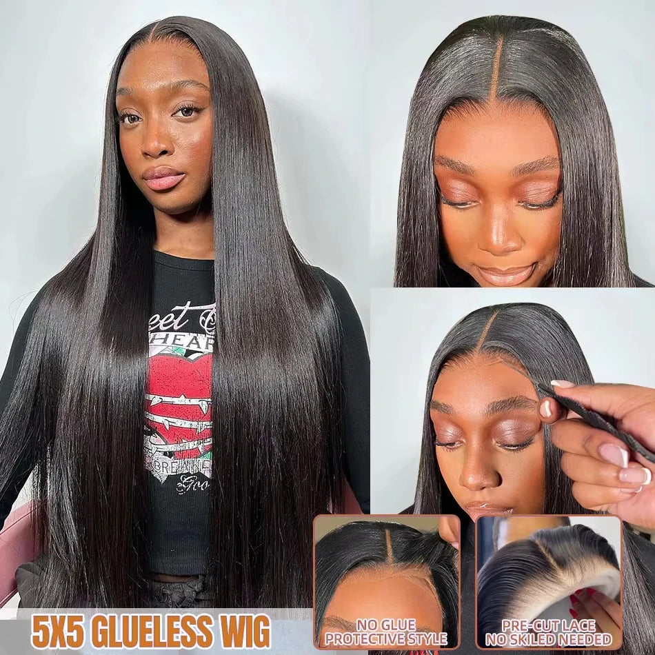 Brazilian Hair Human, Hair 13x4 Lace Front Preplucked Wig 5x5 Glueless Remy