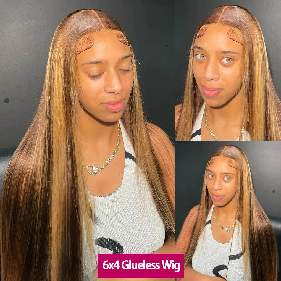 Highlight Human Hair Wig  24/27- Glueless 13x6 Straight Lace Front with HD 6x4 Closure