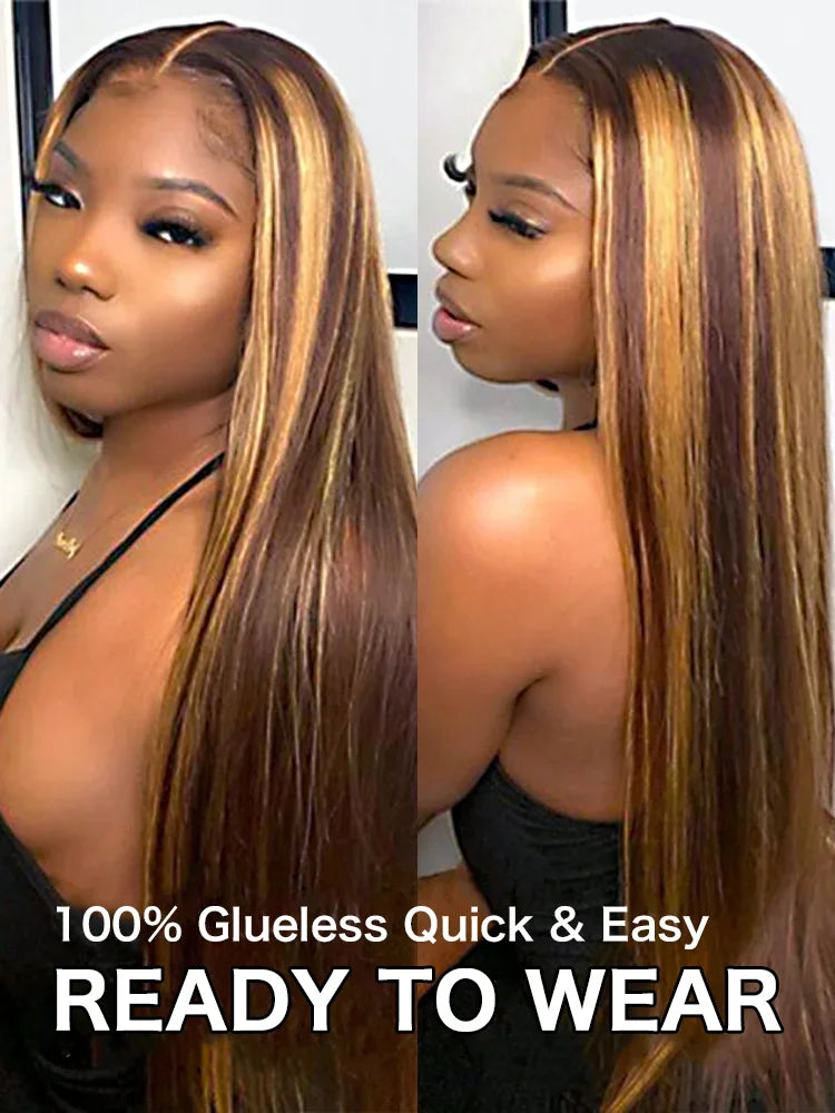 Highlight Human Hair Wig  24/27- Glueless 13x6 Straight Lace Front with HD 6x4 Closure