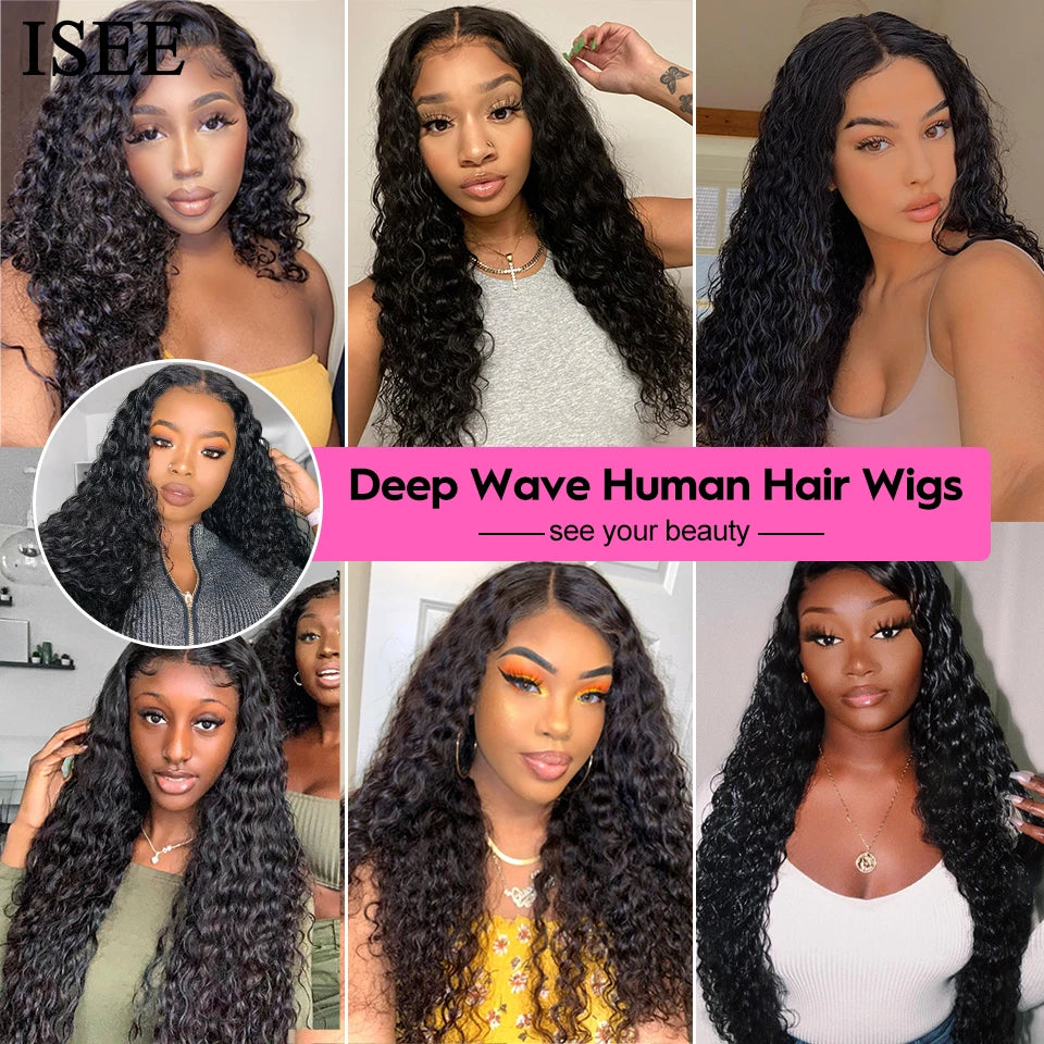 Wig Brazilian Deep Wave Glueless Lace Wigs 4x4 HD Glueless Pre Plucked Human Wigs Ready To Go