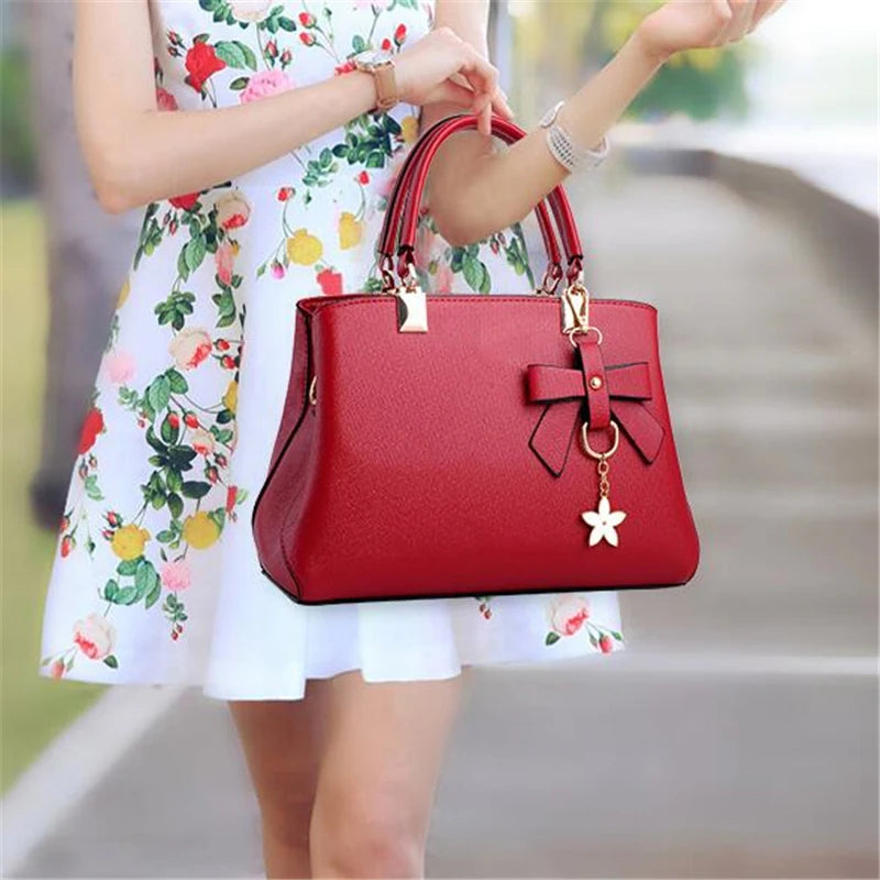 Elegant Women  Bags with flower pendant Office Ladies Totes Pure Handbag for female Crossbody Shoulder Bags