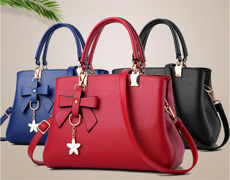 Elegant Women  Bags with flower pendant Office Ladies Totes Pure Handbag for female Crossbody Shoulder Bags