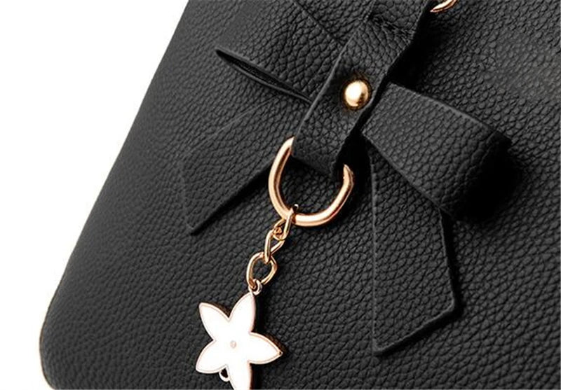 Elegant Women  Bags with flower pendant Office Ladies Totes Pure Handbag for female Crossbody Shoulder Bags