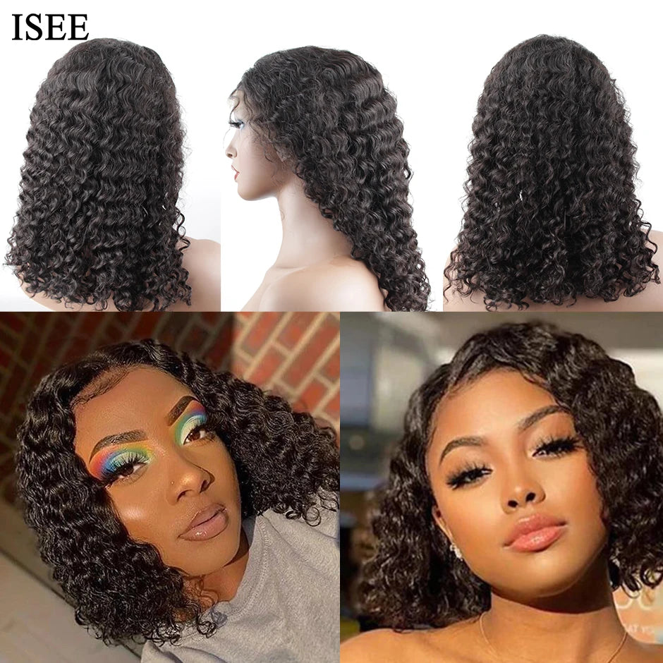 Hair Brazilian Deep Curly Lace Frontal Wig for Women 4X4 Lace Closure Bob Style Eye Catching