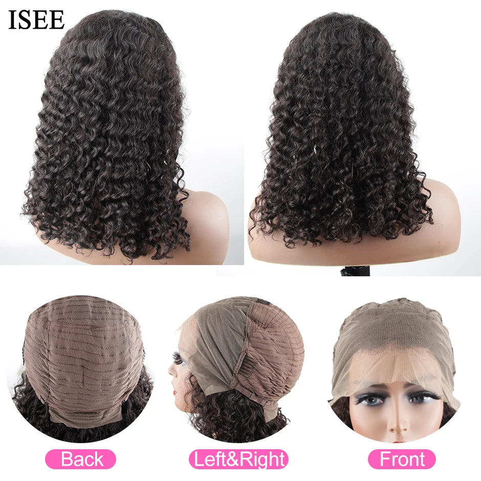 Hair Brazilian Deep Curly Lace Frontal Wig for Women 4X4 Lace Closure Bob Style Eye Catching