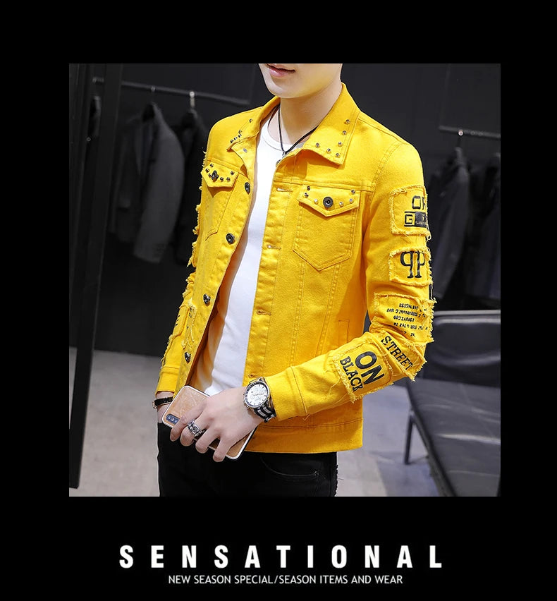 2025 Spring New Men's High-Quality Denim Jacket Korean Fashion Street Hip Hop Style Loose Casual Black Coats for Daily Wear