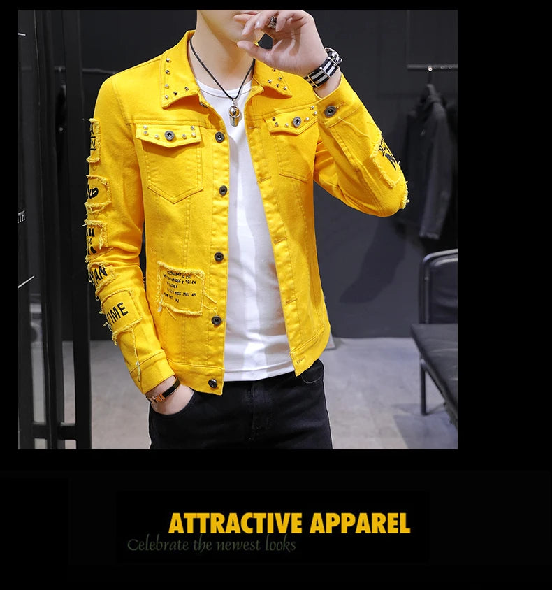 2025 Spring New Men's High-Quality Denim Jacket Korean Fashion Street Hip Hop Style Loose Casual Black Coats for Daily Wear