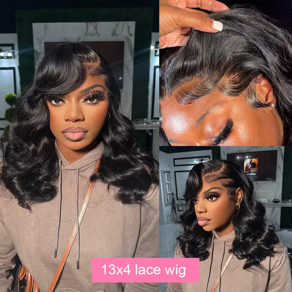 Brazilian Body Wave Short Bob 13x4 13x6 HD Transparent Lace Front Human Hair Wigs 5x5 high density  Lace Frontal