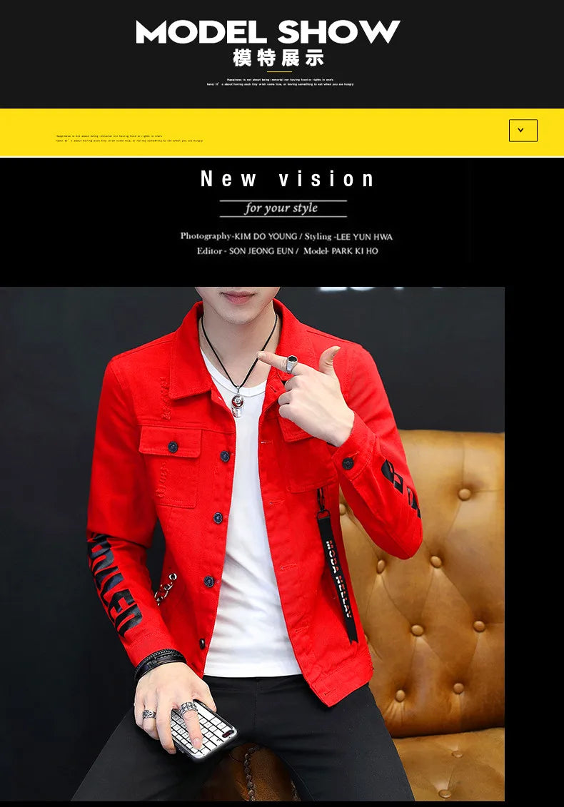 2025 Spring New Men's High-Quality Denim Jacket Korean Fashion Street Hip Hop Style Loose Casual Black Coats for Daily Wear