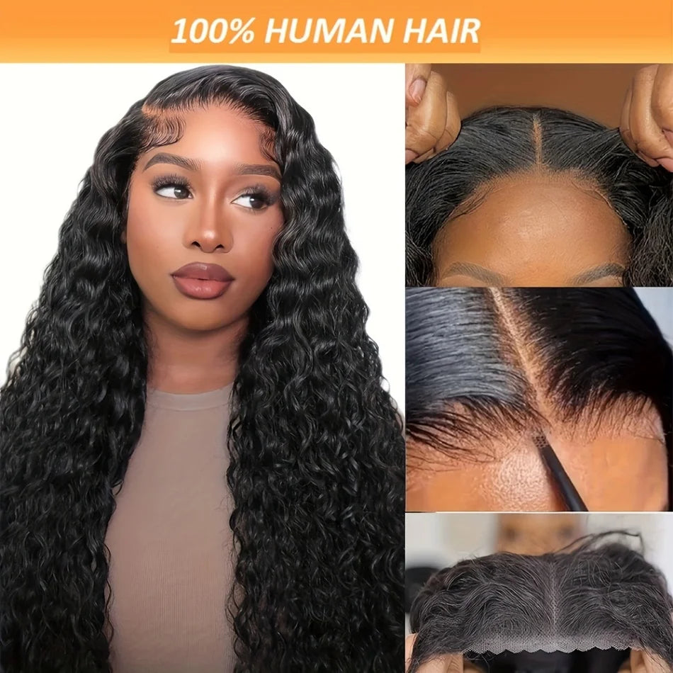 Human Hair Ready To Wear Water Wave Lace Front Wig 4x4 5x5 Lace Closure Black Wig Curly HD Lace Frontal Human Hair