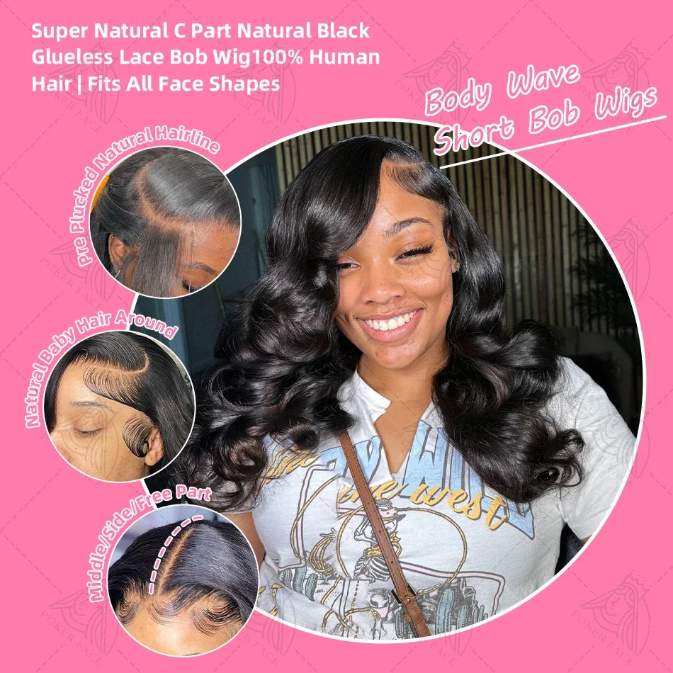 Brazilian Body Wave Short Bob 13x4 13x6 HD Transparent Lace Front Human Hair Wigs 5x5 high density  Lace Frontal