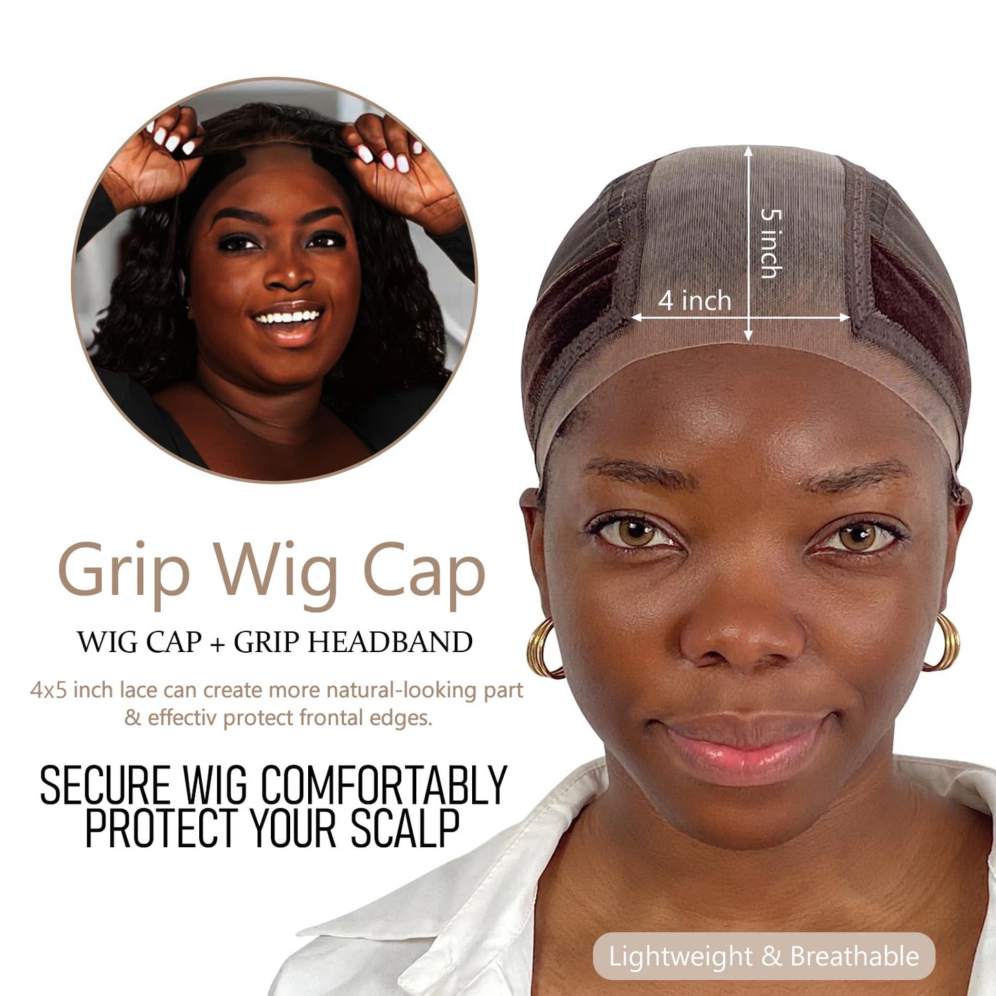 Comfortable Wig Grip Cap with Adjustable Strap - Perfect for Lace Front Wigs  Transparent