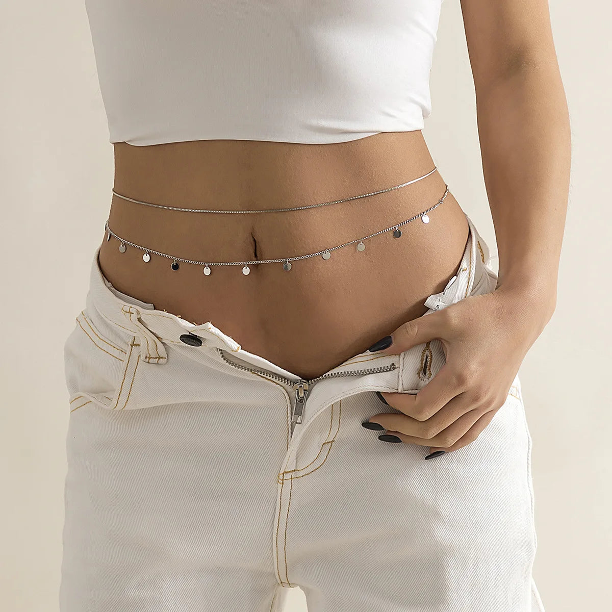 Hip Hop Fashion Metal Double Layer Chain Sexy Pants Chain Body Chain Imitation Crystal Fashion Sexy Adjustable Waist Chain 2023