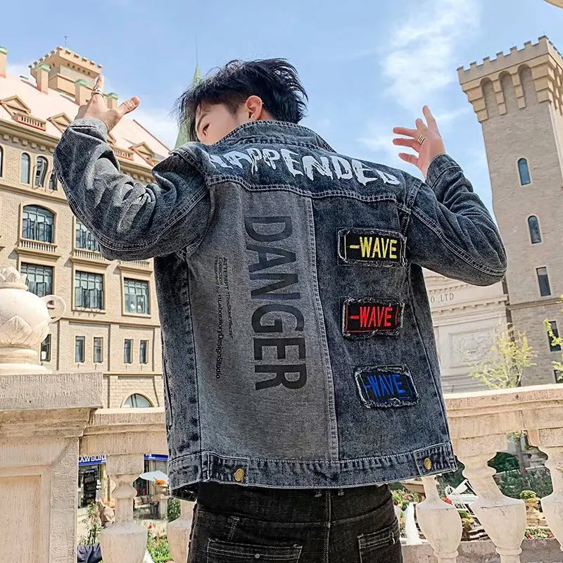 2025 Spring New Men's High-Quality Denim Jacket Korean Fashion Street Hip Hop Style Loose Casual Black Coats for Daily Wear