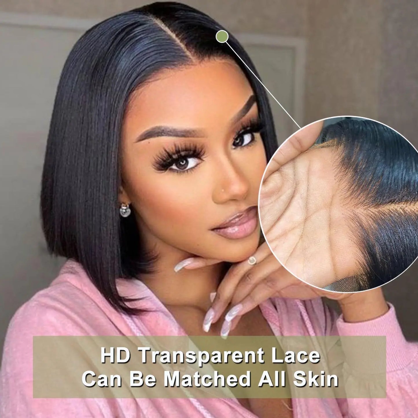 Glueless Human Hair Wig Bob HD Lace Straight Frontal Pre Plucked Ready To Go