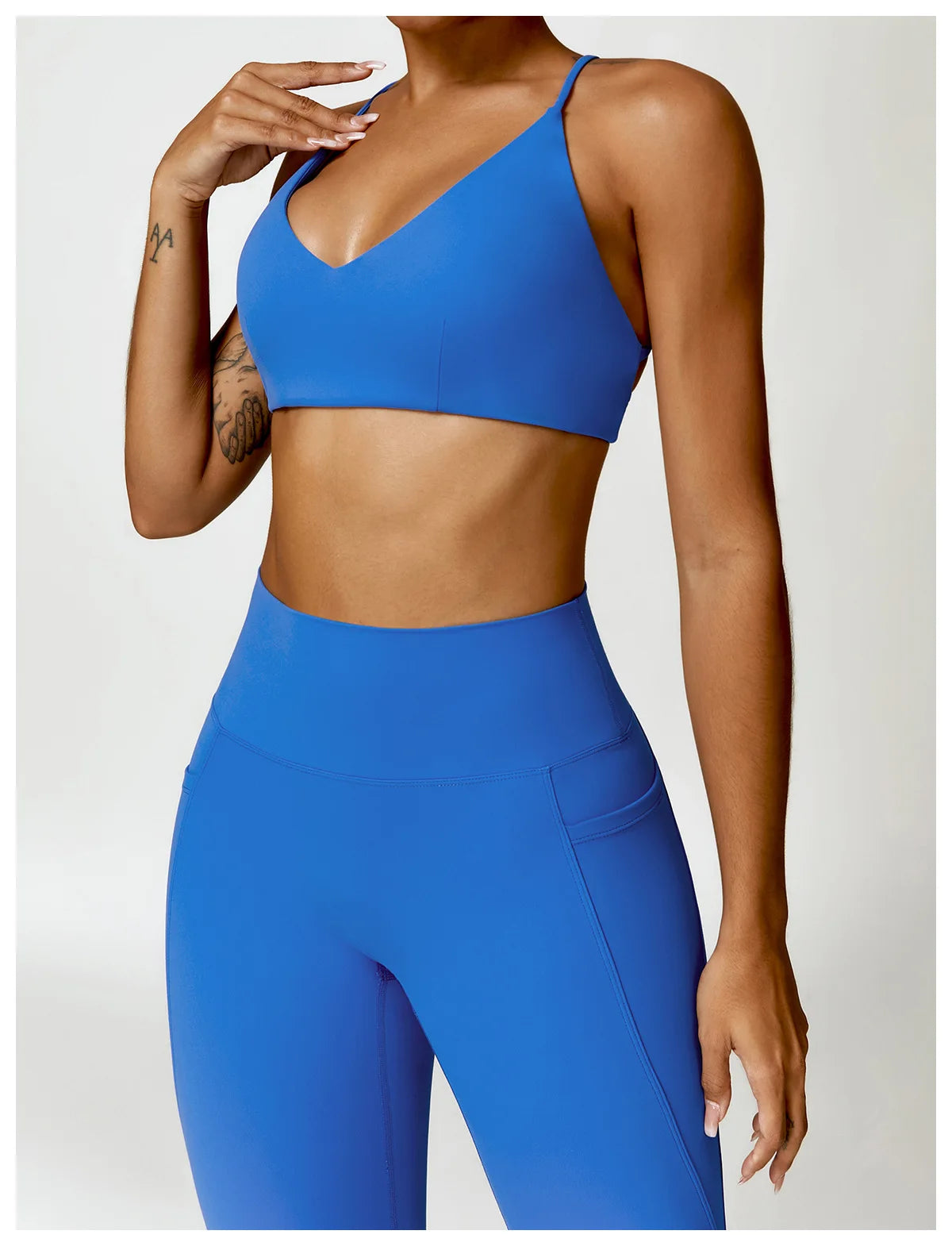 Blue Gym Yoga Set for Women Nude Sports Bra and Leggings Soft Elastic Backless Running Sport Set for Fitness