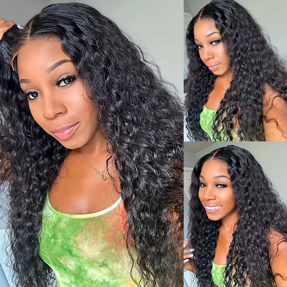 Human Hair Ready To Wear Water Wave Lace Front Wig 4x4 5x5 Lace Closure Black Wig Curly HD Lace Frontal Human Hair