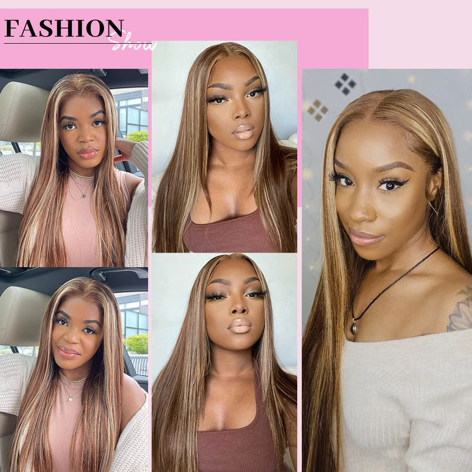 HAIR Wig Highlight Straight 13x4 Lace Front Human Hair Wigs 4X4 Lace Closure Wig 4/27 Ombre Peruvian Straight Lace