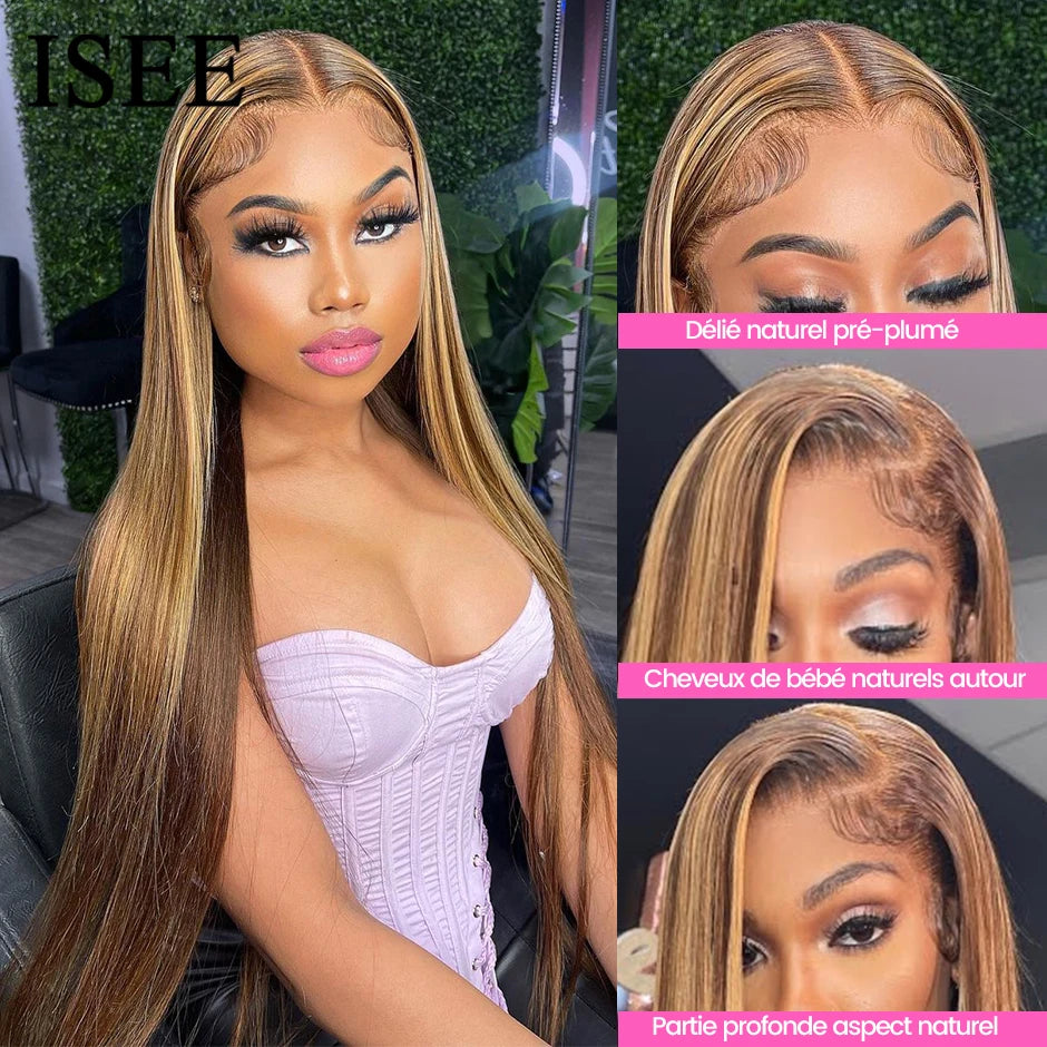 HAIR Wig Highlight Straight 13x4 Lace Front Human Hair Wigs 4X4 Lace Closure Wig 4/27 Ombre Peruvian Straight Lace