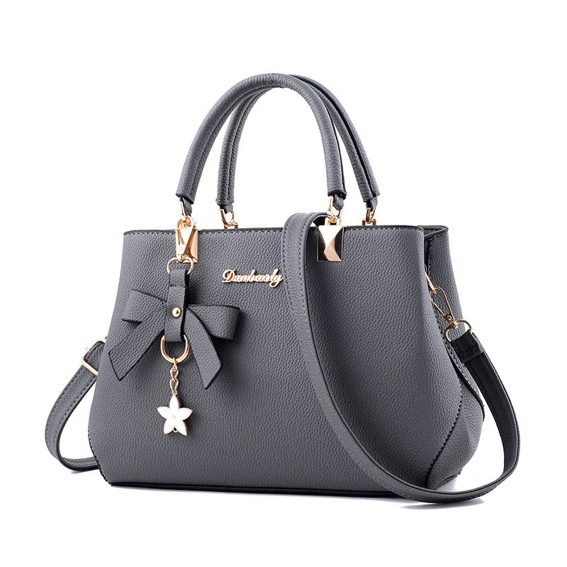 Elegant Women  Bags with flower pendant Office Ladies Totes Pure Handbag for female Crossbody Shoulder Bags