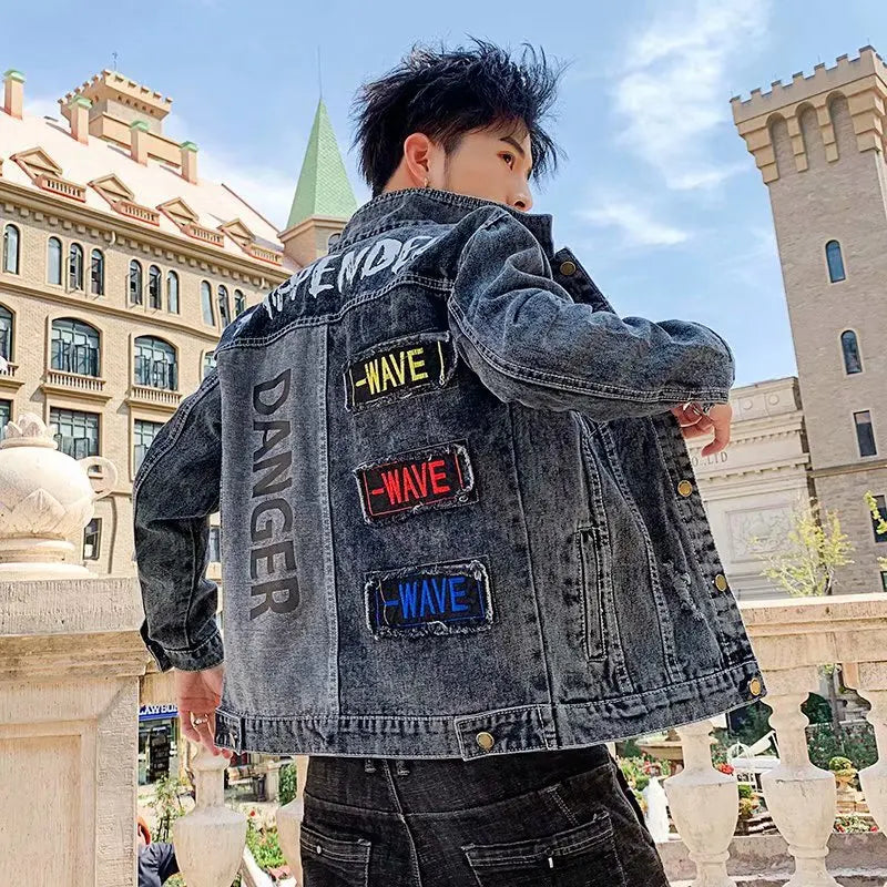 2025 Spring New Men's High-Quality Denim Jacket Korean Fashion Street Hip Hop Style Loose Casual Black Coats for Daily Wear