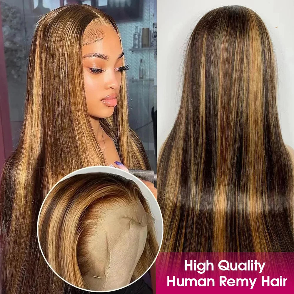 Highlight Human Hair Wig  24/27- Glueless 13x6 Straight Lace Front with HD 6x4 Closure