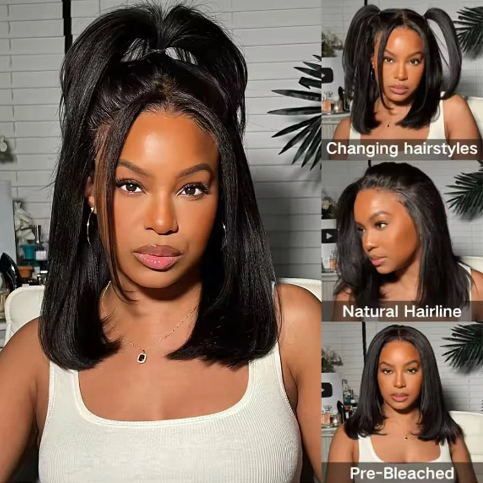 Glueless Bob Wig Bone Straight Lace Frontal Wig 180% Raw Human Hair Wigs for Black Women PrePlucked HD Transparent