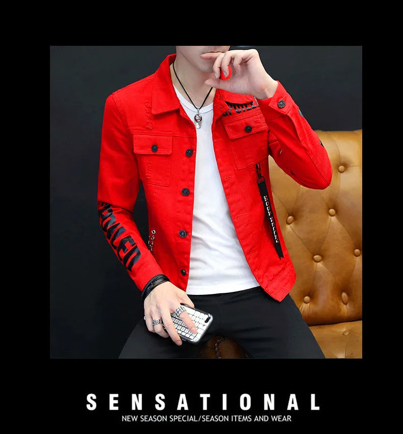 2025 Spring New Men's High-Quality Denim Jacket Korean Fashion Street Hip Hop Style Loose Casual Black Coats for Daily Wear