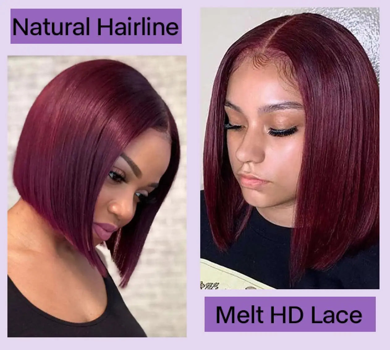 Glueless HD Bone Straight Short Bob Wig PrePlucked Transparent 99J Burgundy Lace Front Human Hair Wear