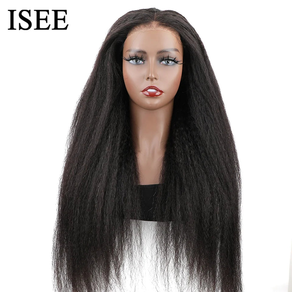 Wig Hair Brazilian Kinky Straight 13x4 HD Lace Front Glueless Wig Hman Hair Ready To Wear Yaki Straight 6x4