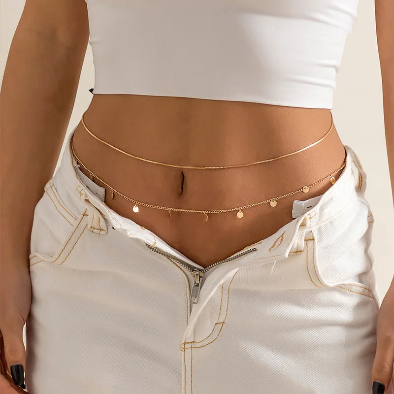 Hip Hop Fashion Metal Double Layer Chain Sexy Pants Chain Body Chain Imitation Crystal Fashion Sexy Adjustable Waist Chain 2023