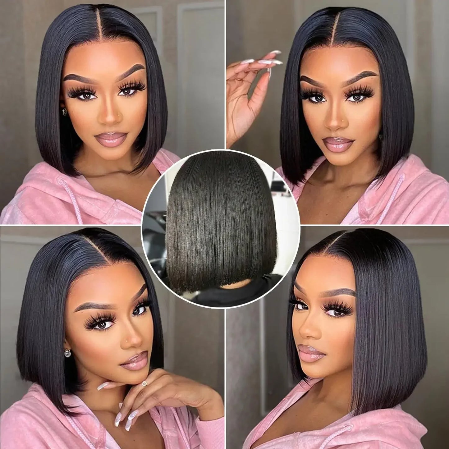 Glueless Human Hair Wig Bob HD Lace Straight Frontal Pre Plucked Ready To Go