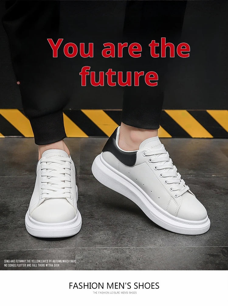 Classic Little White Shoes for Men's Casual Sports Shoes Leather Women Thick Bottom Board Shoes Student Sneaker Skate Shoes