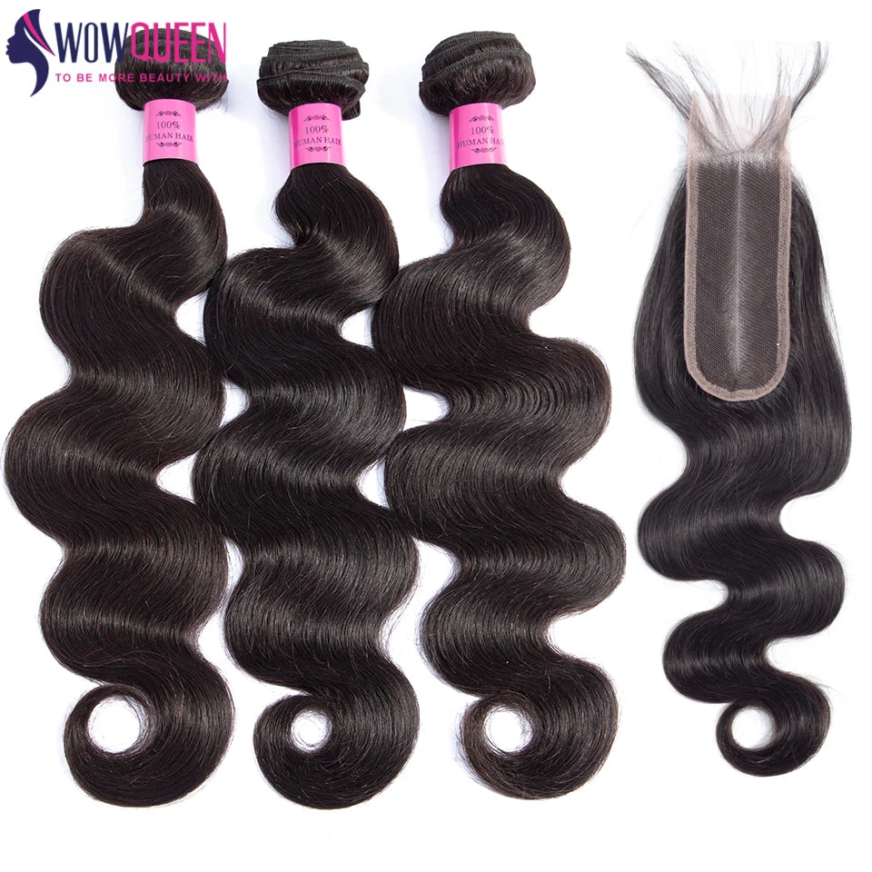 Body Wave Bundles With Closure 2x6 Brazilian Hair Weave 3/4 Bundles With Closure Natural Bundles With Lace Human Hair