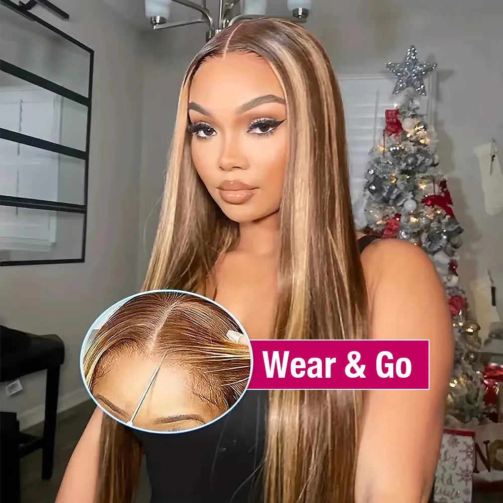 Highlight Human Hair Wig  24/27- Glueless 13x6 Straight Lace Front with HD 6x4 Closure