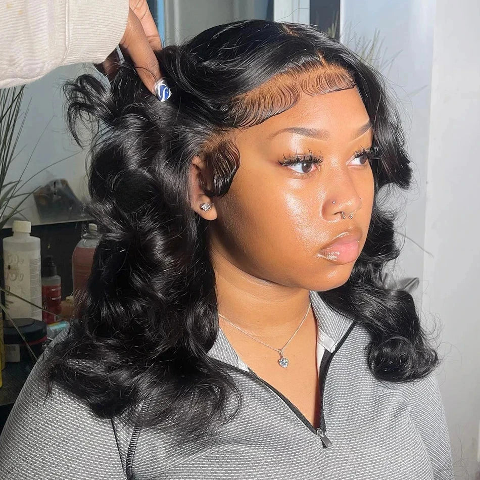 Brazilian Body Wave Short Bob 13x4 13x6 HD Transparent Lace Front Human Hair Wigs 5x5 high density  Lace Frontal