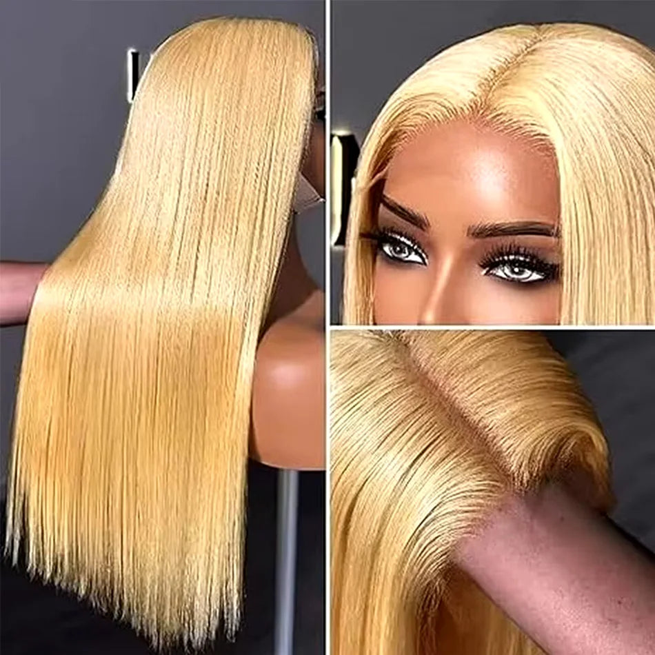 27 Honey Blonde Straight Human Hair Wig 13x6 Hd Lace Frontal Wig 250 Density Pre-plucked Transparent Wig