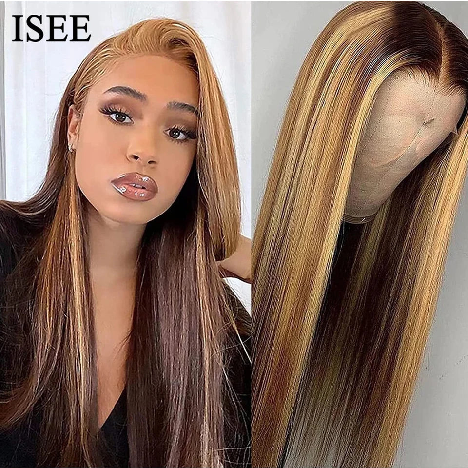 HAIR Wig Highlight Straight 13x4 Lace Front Human Hair Wigs 4X4 Lace Closure Wig 4/27 Ombre Peruvian Straight Lace