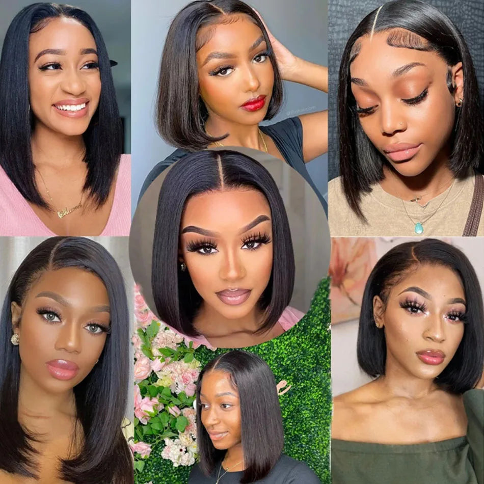 Glueless Bob Wig Bone Straight Lace Frontal Wig 180% Raw Human Hair Wigs for Black Women PrePlucked HD Transparent