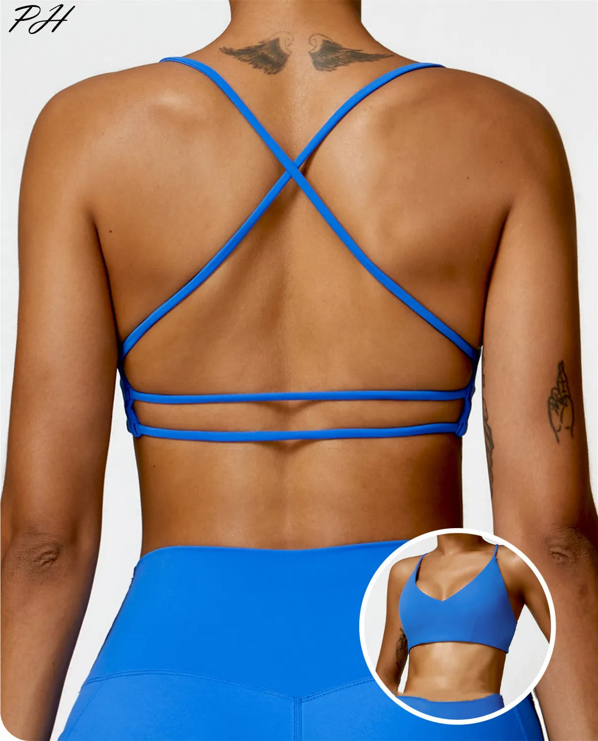 Blue Gym Yoga Set for Women Nude Sports Bra and Leggings Soft Elastic Backless Running Sport Set for Fitness