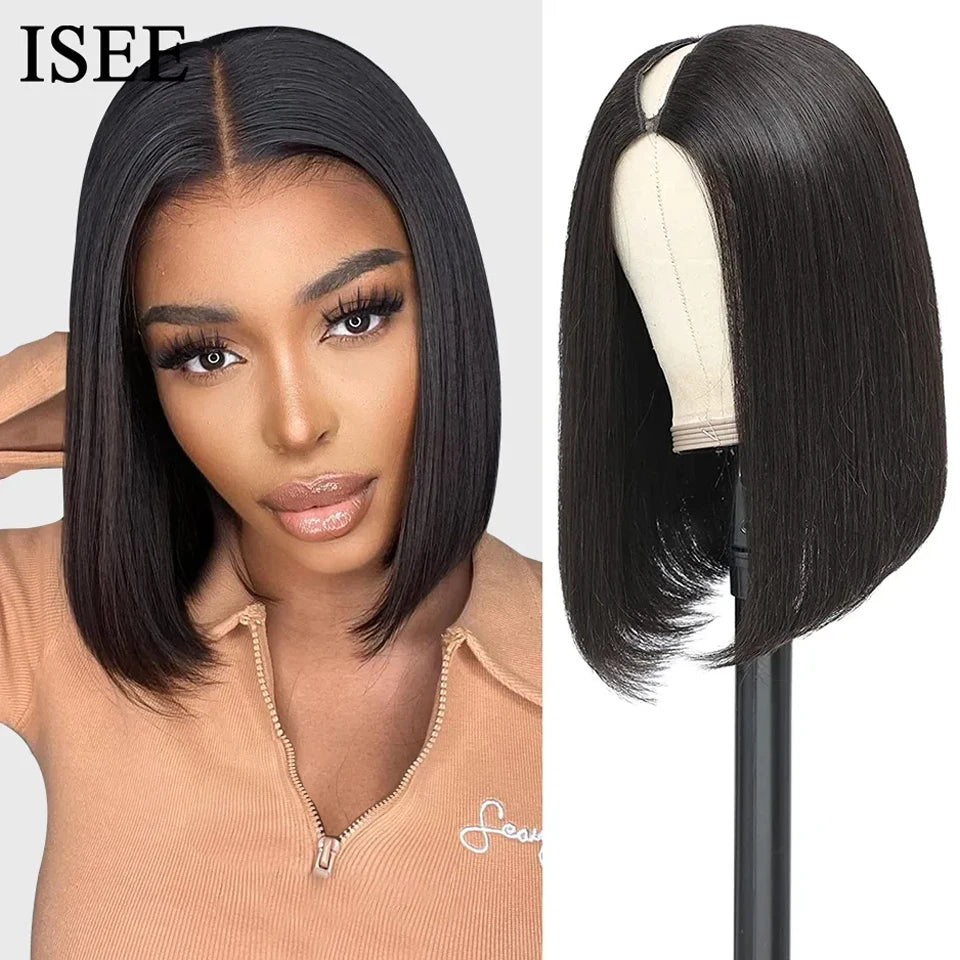 Glueless V Part Wig 180%% Density Brazilian Straight Human Hair Wigs for Women Eye Catching Short Length Full Machine Wig