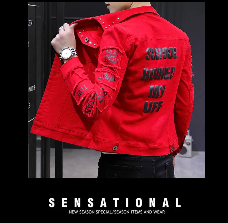 2025 Spring New Men's High-Quality Denim Jacket Korean Fashion Street Hip Hop Style Loose Casual Black Coats for Daily Wear