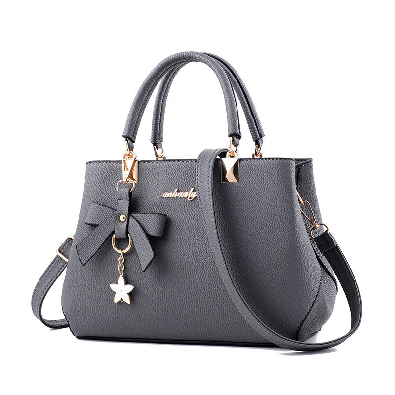 Elegant Women  Bags with flower pendant Office Ladies Totes Pure Handbag for female Crossbody Shoulder Bags