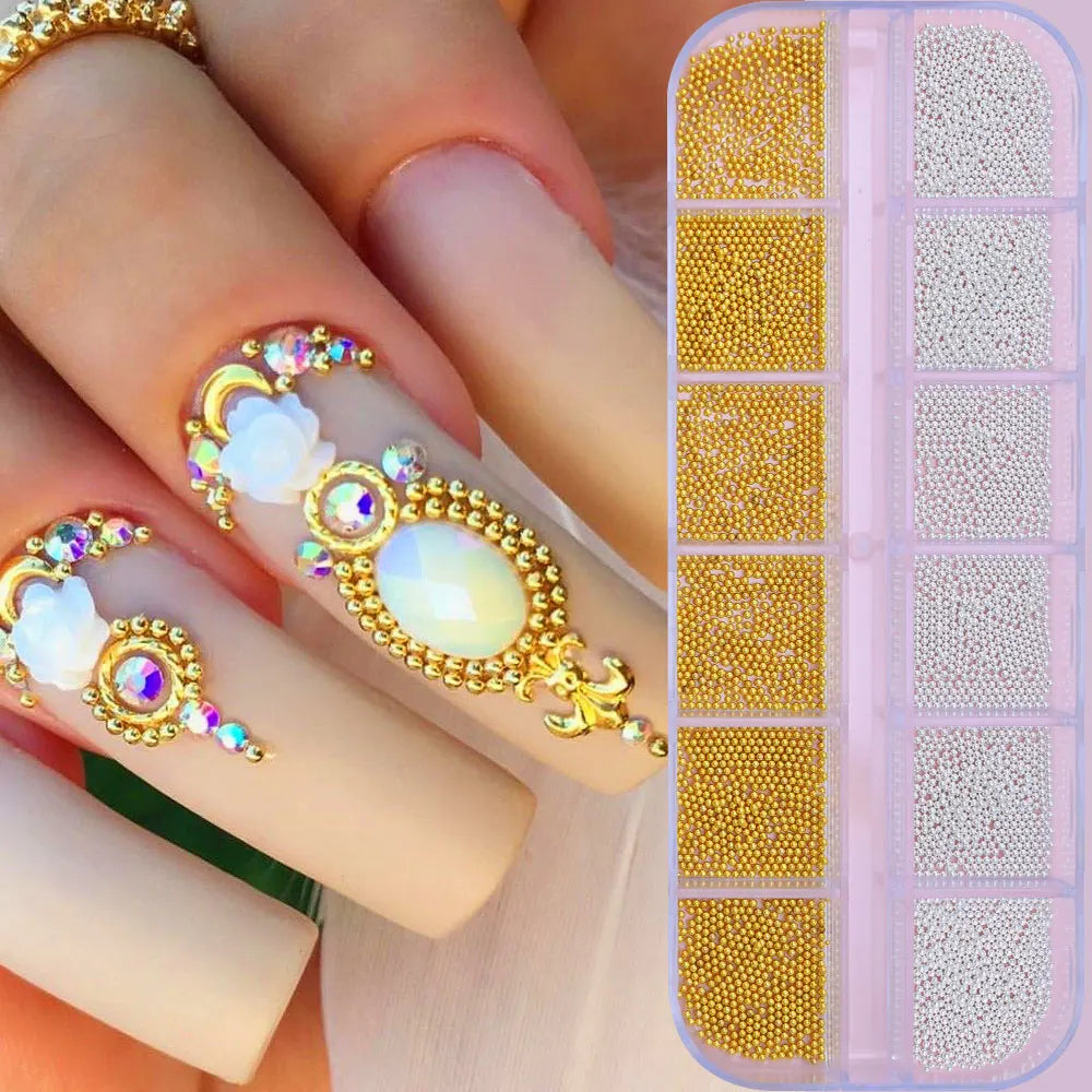 Gold Metallic Moon Star Nails Sequins Charms 3D Nail Art Tips Decoration 3D Metal Moon Star Sun Bead Rivet Nail Jewelry