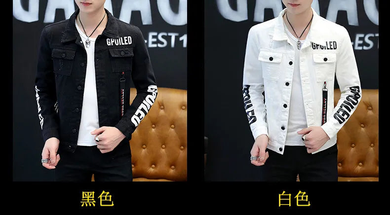 2025 Spring New Men's High-Quality Denim Jacket Korean Fashion Street Hip Hop Style Loose Casual Black Coats for Daily Wear