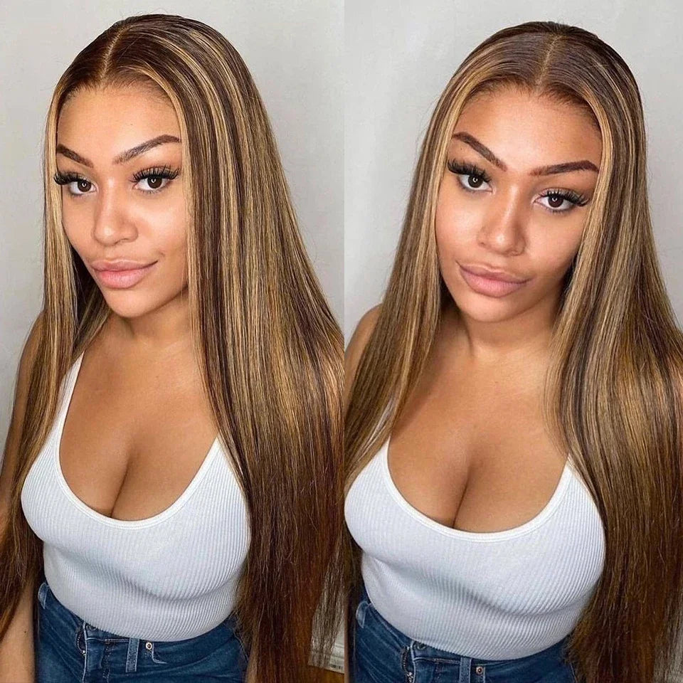 Highlight Human Hair Wig  24/27- Glueless 13x6 Straight Lace Front with HD 6x4 Closure