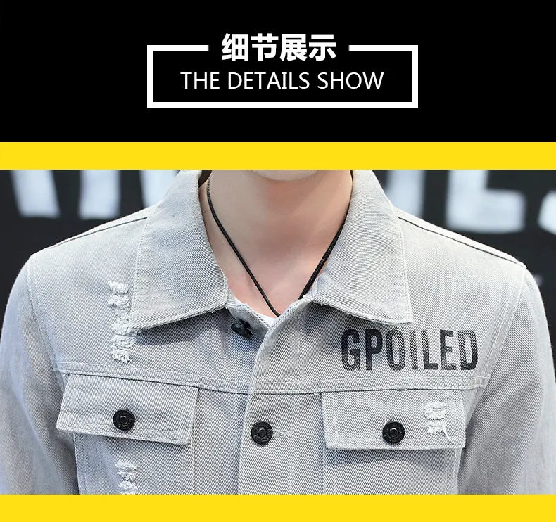 2025 Spring New Men's High-Quality Denim Jacket Korean Fashion Street Hip Hop Style Loose Casual Black Coats for Daily Wear