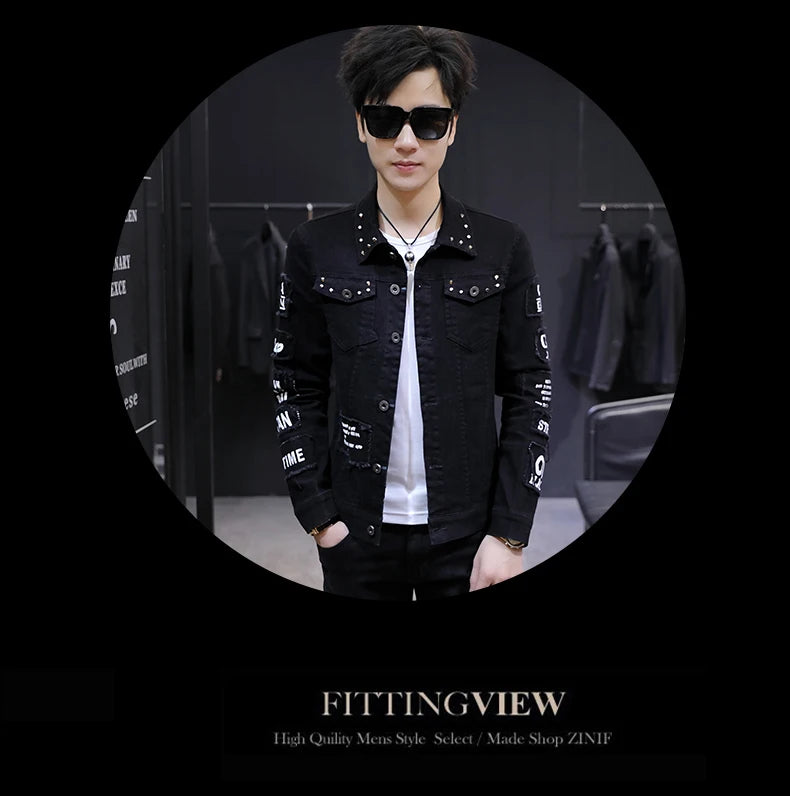 2025 Spring New Men's High-Quality Denim Jacket Korean Fashion Street Hip Hop Style Loose Casual Black Coats for Daily Wear