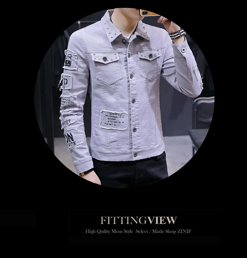 2025 Spring New Men's High-Quality Denim Jacket Korean Fashion Street Hip Hop Style Loose Casual Black Coats for Daily Wear